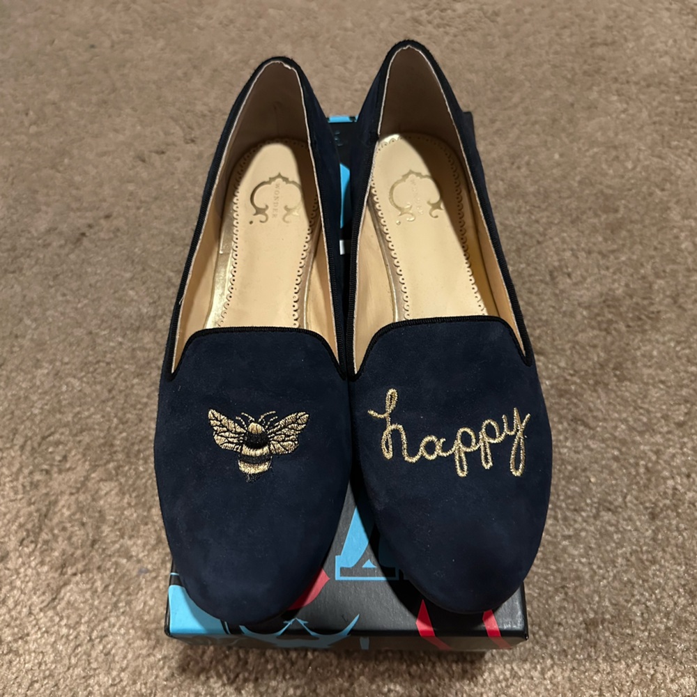 C. Wonder Blue Multi Suede “Bee Happy” Loafers